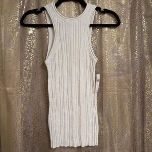 Anthropologie Ivory Cream Stretch Ribbed High Neck Tank Top Small NWT